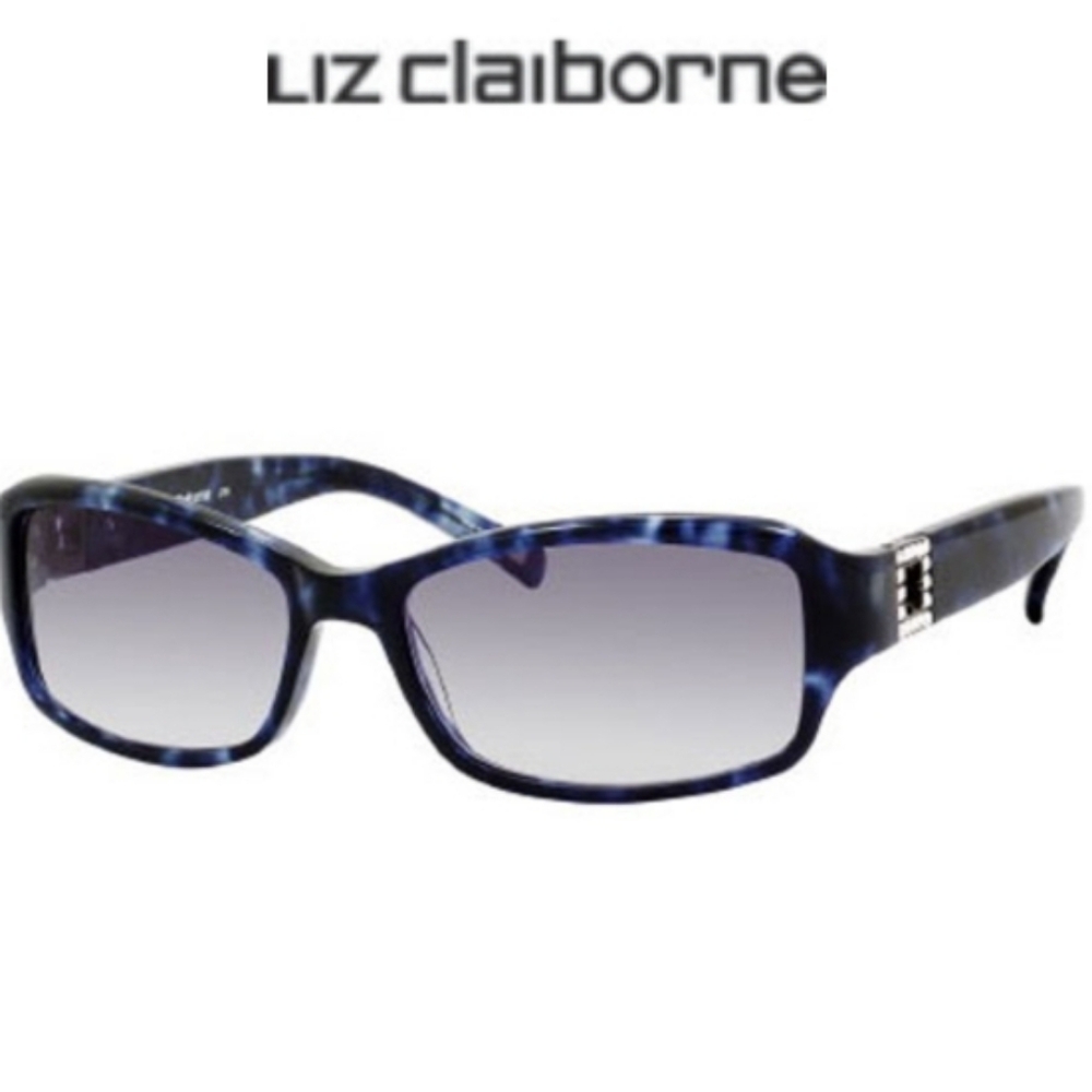 LIZ CLAIBORNE BLACK NAVY MARBLE SUNGLASSES W/ CASE AND LENS CLOTH